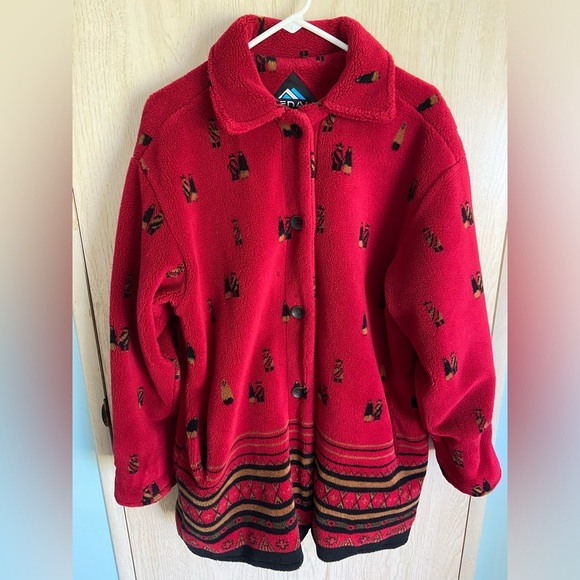 denali Jackets & Blazers - Denali Women's Red Southwestern Peruvian Fleece Thick Jacket Sz Med
